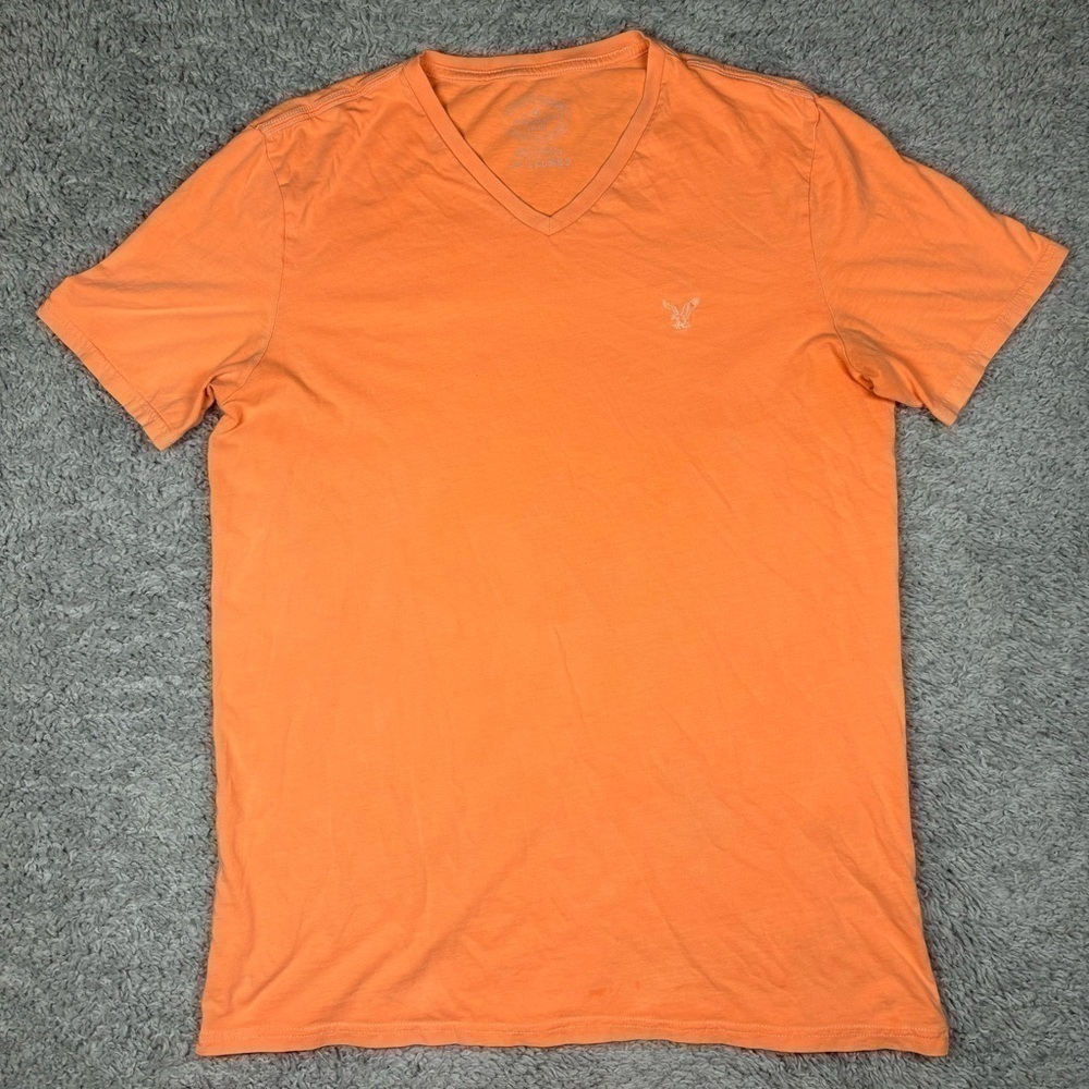 American Eagle Shirt Mens Large Tall Neon Orange Vneck Tee Casual Legend BRIGHT
